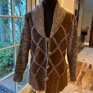 Vintage 1970s brown suede and sweater patchwork jacket